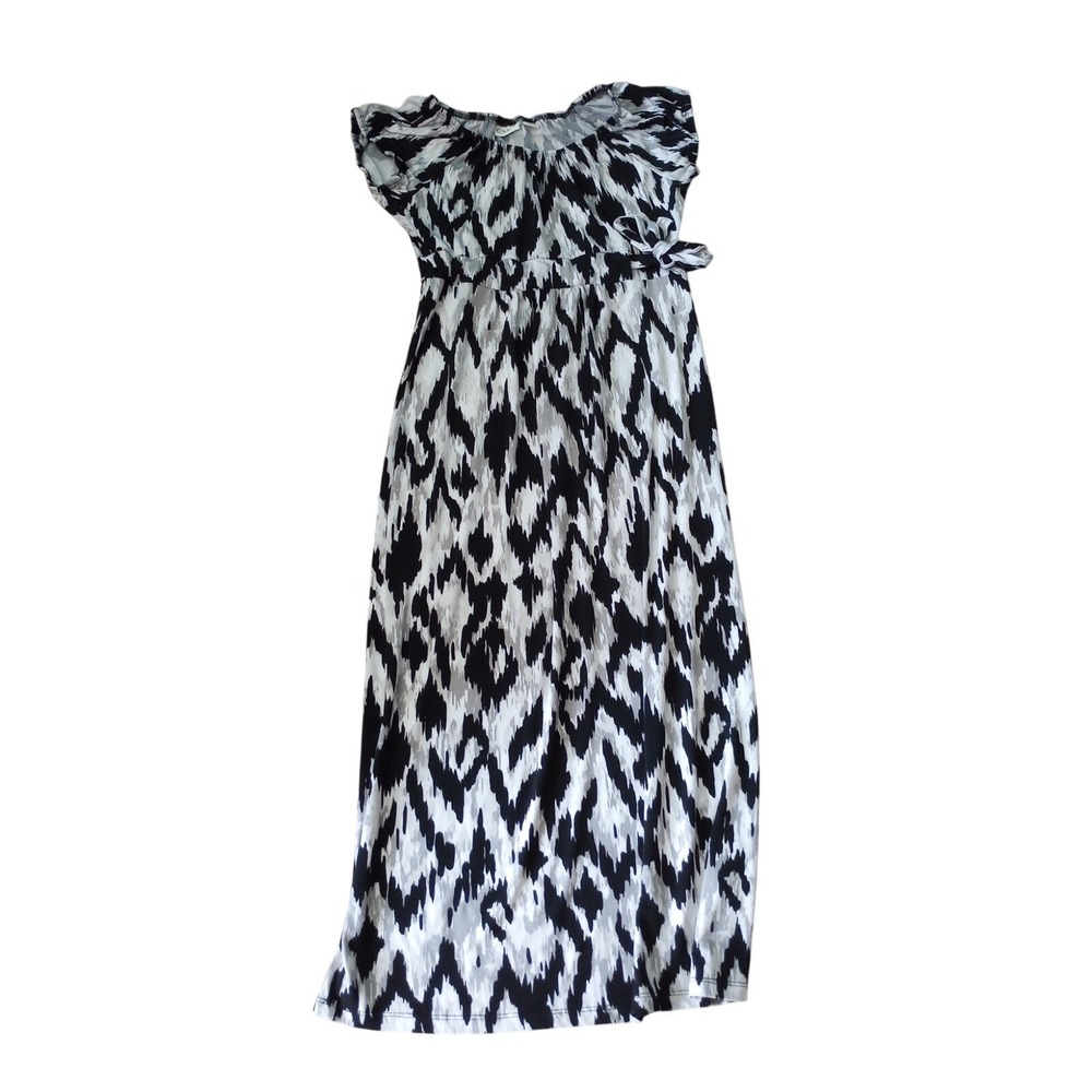Cato Girls Size M Medium 8/10 Gray Black‎ White Pattern Long Dress EUC